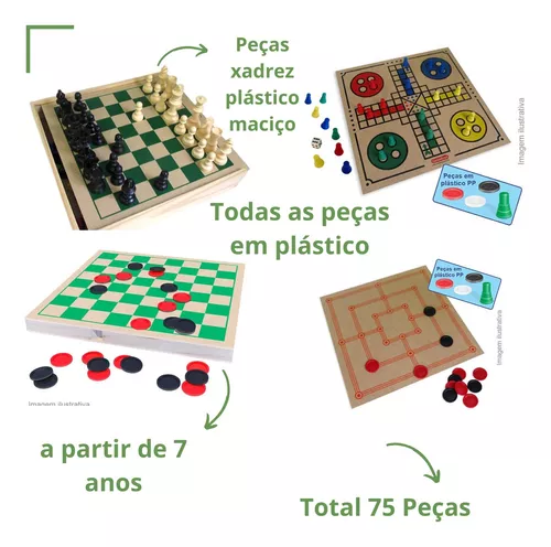 Jogo Educativo De Tabuleiro 4 X1 Xadrez Dama Ludo E Trilha