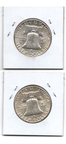 1963 P D 2 Moneda Plata 50c Franklin Antigua Ley .9 Lote Rae
