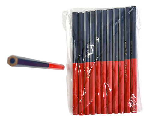 12 Pzs Lápiz Bicolor Azul Y Rojo Hexagonal Grueso