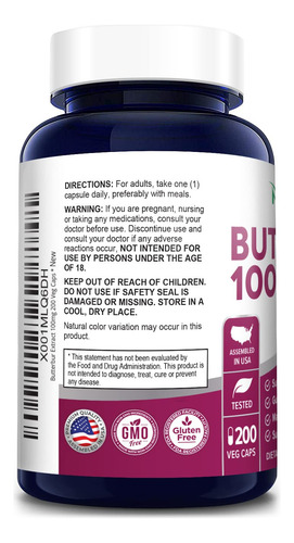 Suplemento De Extracto De Petasita De Nusapure, 100 Mg, 200