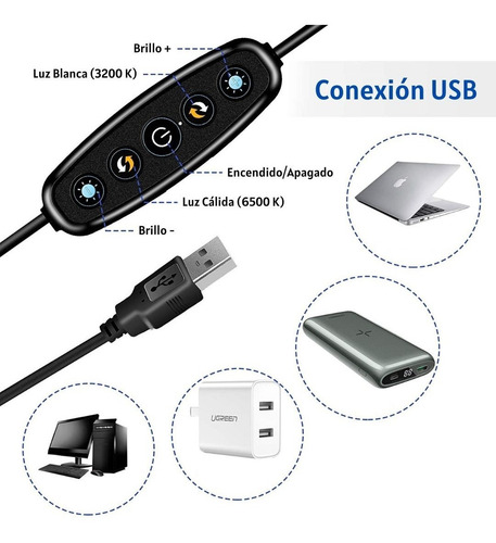Imagen 2 de 5 de Aro De Luz Led Con Soporte Para Laptop Videoconferencia Zoom
