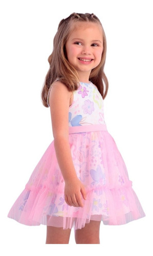 Imagem 1 de 3 de Vestido Infantil Floral Mon Sucré Rosa Floreio 22120 B.e.