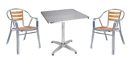 Imagen 1 de 2 de Juego Jardín Exterior Aluminio Y Madera 2 Sillas + Mesa