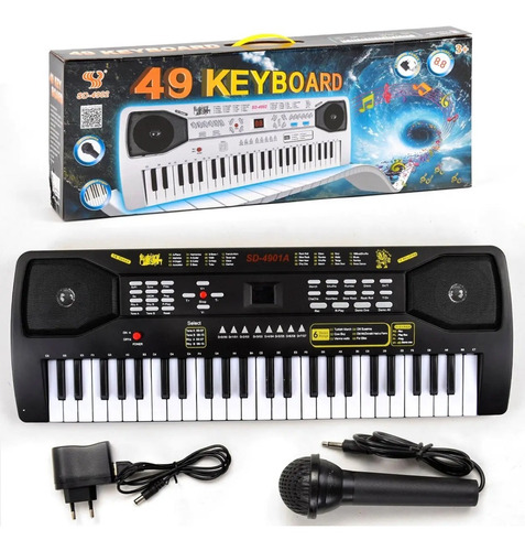 Piano Teclado Organeta 49 Teclas Keyboard Micrófono Comandos