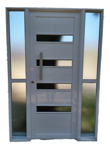 Puerta Aluminio Blanco Reforzada 140 X 200 Con 2 Paño Fijos