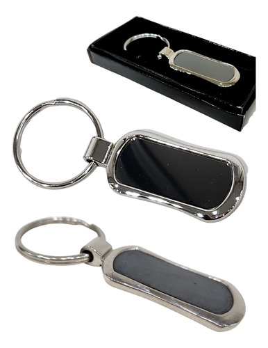 Llavero Pack X 2 U. Metal Rectangular Centro Negro, 8 X 2 Cm