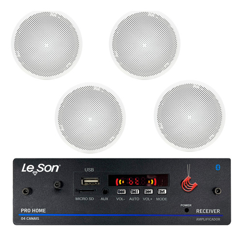 Kit Amplificador 120w Som Ambiente + 4 Caixas Embutir Teto