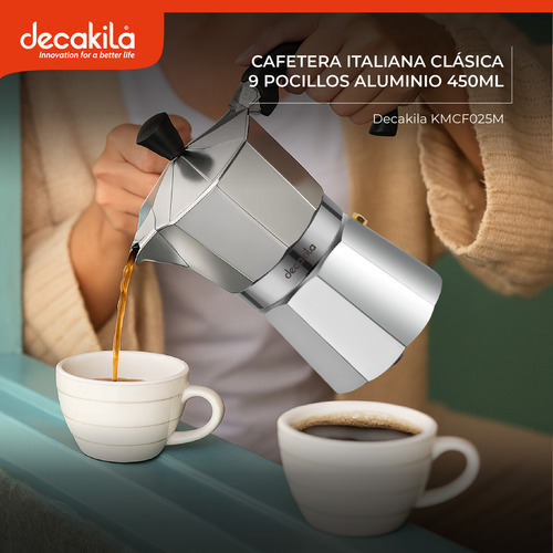 Cafetera Italiana Aluminio Para 9 Pocillos Decakila Kmcf025m