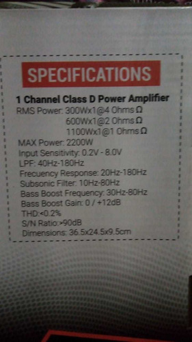 Imagen 2 de 2 de Amplificador Clase D Super Eficiente Rockseries Rks-p1100.1d