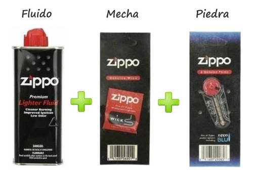 Zippo Kit Fluido + Piedras + Mecha Originales Made In Usa