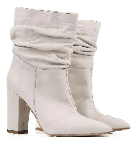 Botas De Mujer Batistella Cortas Abuchonadas De Cuero Tiza Env o