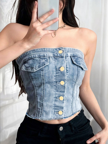 Top De Mezclilla Con Botones De Moda Para Dama Casino
