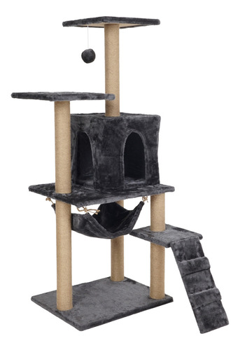 Arbol Torre Para Gatos Rascador Con Casa 4 Niveles 1.26m Color Gris Oscuro