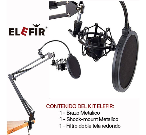 Imagen 2 de 10 de Soporte Para Micrófono Brazo + Filtro Antipop + Shock Mount