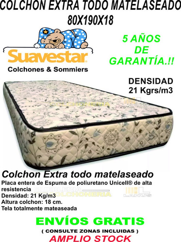 Colchon Suavestar Extra 80x190x18 Todo Matelaseado Espuma