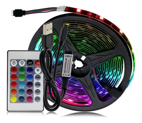 Kit Fita De Led 5050 Rgb Com Controle 5m Usb 16 Cores