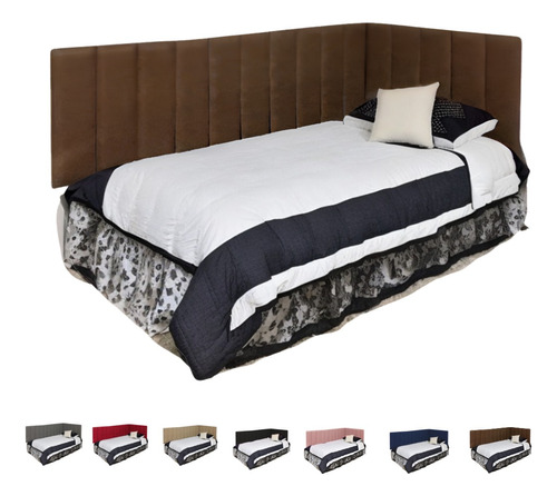 Cabeceira Modular Adesiva Cama Solteiro Em L Suede 20x60 Cor Marrom Suede