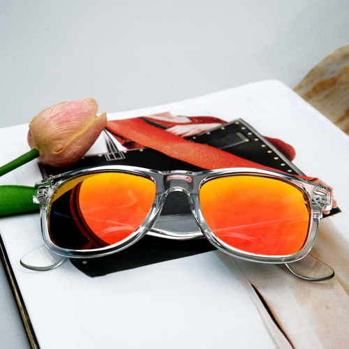 Anteojos De Sol Polarizados Kanastal Talle Unitalla (medianos/m/142mm & 50mm) Diseño Transparente Rojo Armazón Transparente Y Lente Naranja Deportivo Manejar Moda Clásico Retro Vintage Unisex
