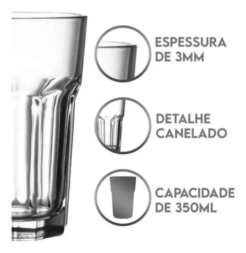 Jogo 12 Copos de Vidro Grosso Transparente 310ml Resistente