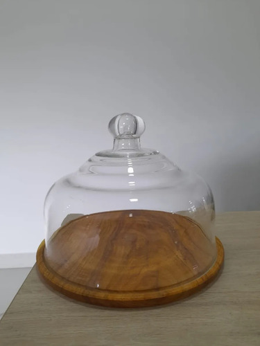 Campana Tapa Vidrio Base Madera 30 Cm Quesera Porta Torta Transparente