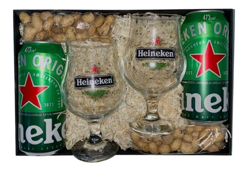 Box Cerveza Heineken 473ml X2 + Copas + Maní - Envios