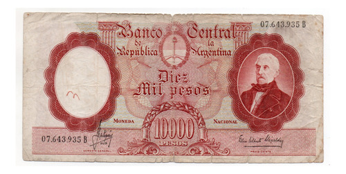 Billete Argentina 10000 Pesos Moneda Nacional Bottero 2190