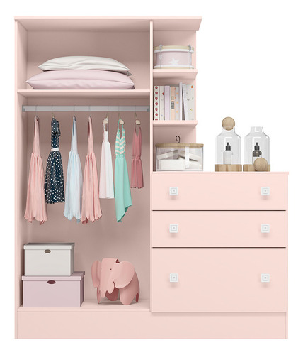 Guarda Roupa Conjugado Com Cômoda Infantil Para Quarto Rosa