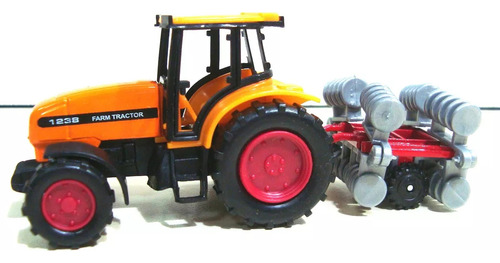 Tractor De Campo 1:55 Coleccion Metal Acoplado Sembrador Color Naranja