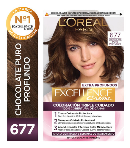 Kit De Coloración Excellence Creme L'oréal Paris Tono 677 Chocolate Puro profundo