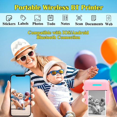 Vicbear Mini Impresora Portátil, Impresora De Pegatinas Sin