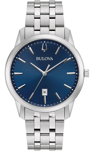 Relógio Bulova Masculino Classic Sutton Slim 96b338 Azul Cor Da Correia Prata Cor Do Bisel Prata Cor Do Fundo Azul