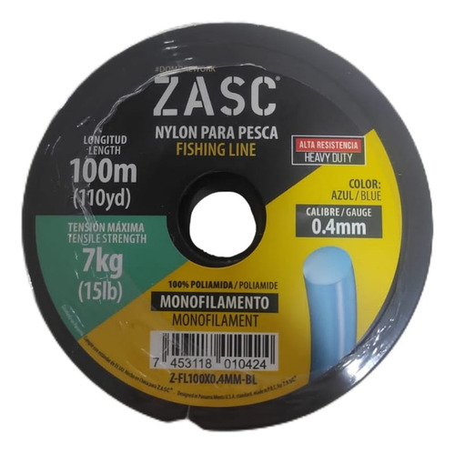 Nylon De Pescar Azul 0.4mm 100 Mts 15 Lbs Zasc