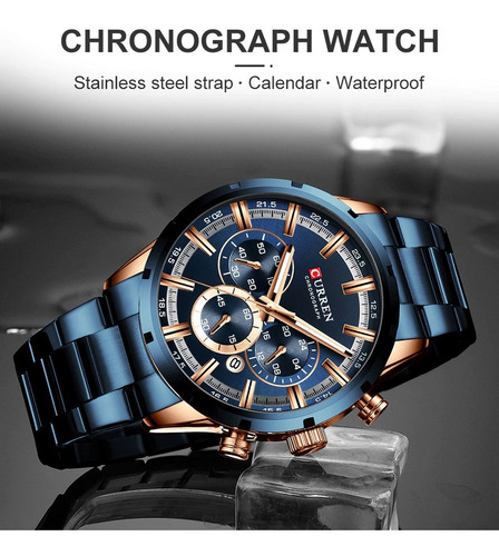 Imagen 6 de 10 de Reloj Curren Hombre Pulsera Metal Con Cronógrafo Lujo 8355