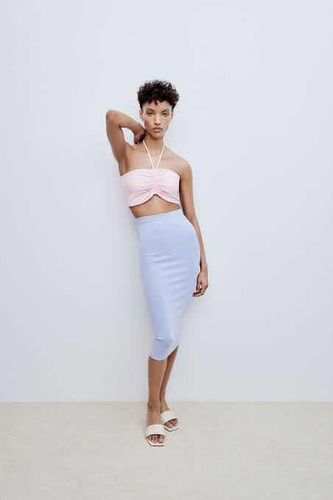 Zara Original Crop Top Estilo Tubo Con Tiras Halter Rosa (Usado)
