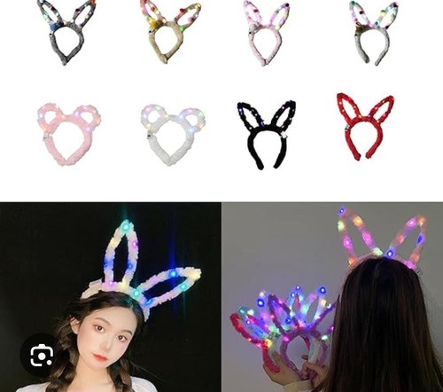 10 Pcs Orejas De Peluche Conejo Con Luz Led Colores