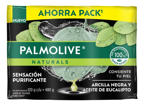 Jabon Palmolive Natural Arcilla Negra Y Eucalipto 4x120g