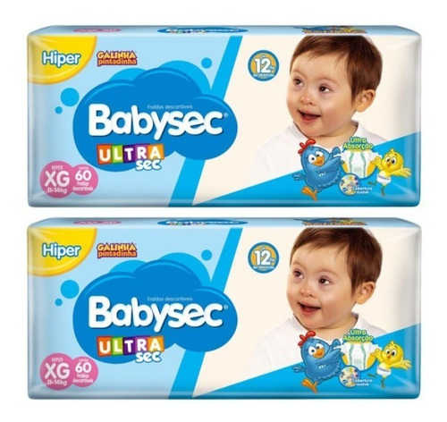 Kit Fralda Babysec Ultrasec Xg 60 Und Kit C/2 Pacotes