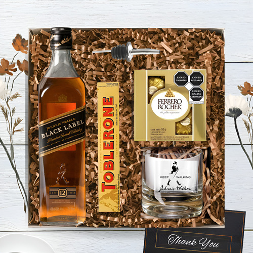 Box Black Label + Vaso Whisky + Chocolates + Dosificador