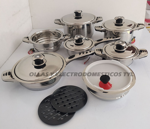 Juego Olla Suprema Acero Quirúrgico Triple 16 Pcs Con Tapa