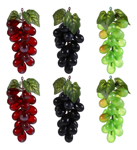 6 Racimos De Uvas Artificiales, Mini Frutas Realistas De Sim