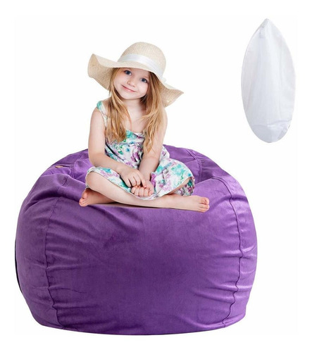 Stuffed Animal Storage Bean Bag Chair, Soft Velvet Beanbag C