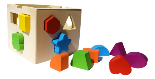 Cubo Con Figuras Geométricas + Tangram En Madera Para Niños