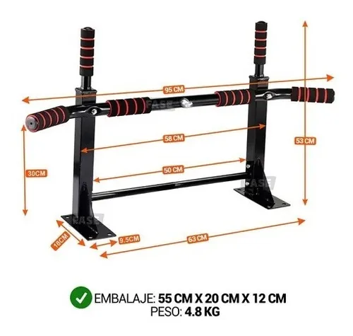 Barra De Dominadas Triple Agarre Pared Hierro Espuma 150kg