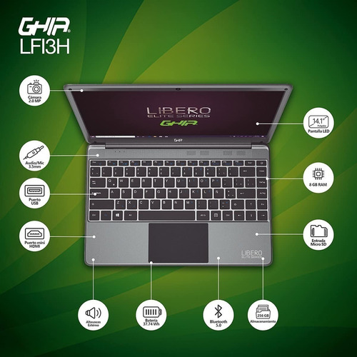 Laptop Ghia Libero Elite Intel Ci3-10110u 8gb 256gb 14 Color Gris - Excelente (Reacondicionado)