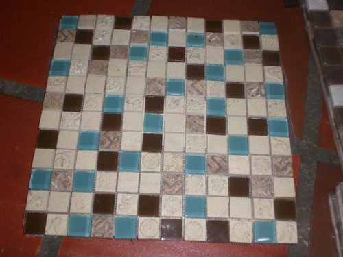 Mosaico En Malla, Tipo Lístelo, Azul, Marrón Y Beigue