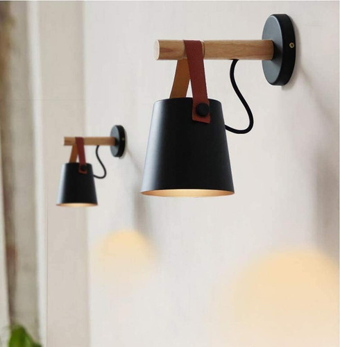 . 2pcs Lámpara De Pared Madera Nórdica Apliques De Pared E27