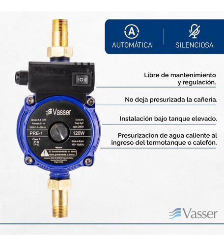 Imagen 4 de 12 de Bomba Presurizadora Agua Vasser Pre1 1-2 Baños 120 Watts 220