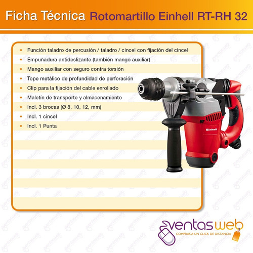 Imagen 8 de 9 de Rotomartillo Taladro Roto Percutor 1250 W Rt-rh32 Einhell