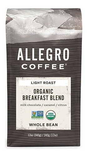 Allegro Café Orgánico Breakfast Blend En Grano De Café, 12 O