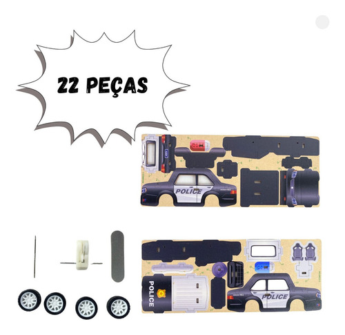 Quebra Cabeça De Madeira 3d Mini Viatura De Polícia Dmtoys